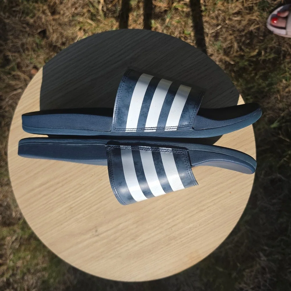 Adidas Adilette Shower Slides Mens 13 Navy Blue White FZ1752 Athletic Sandals